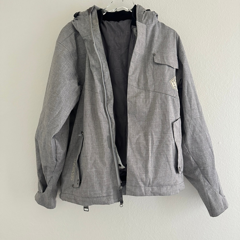 Sessions Snowboard Jacket Men L Grey Terrain Series Waterproof RECCO Hooded